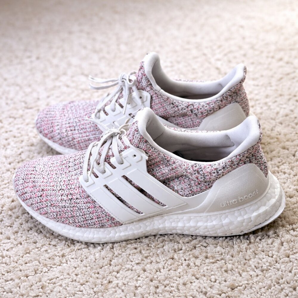 Adidas UltraBoost Primeknit Workout Running Sneakers White Pink
